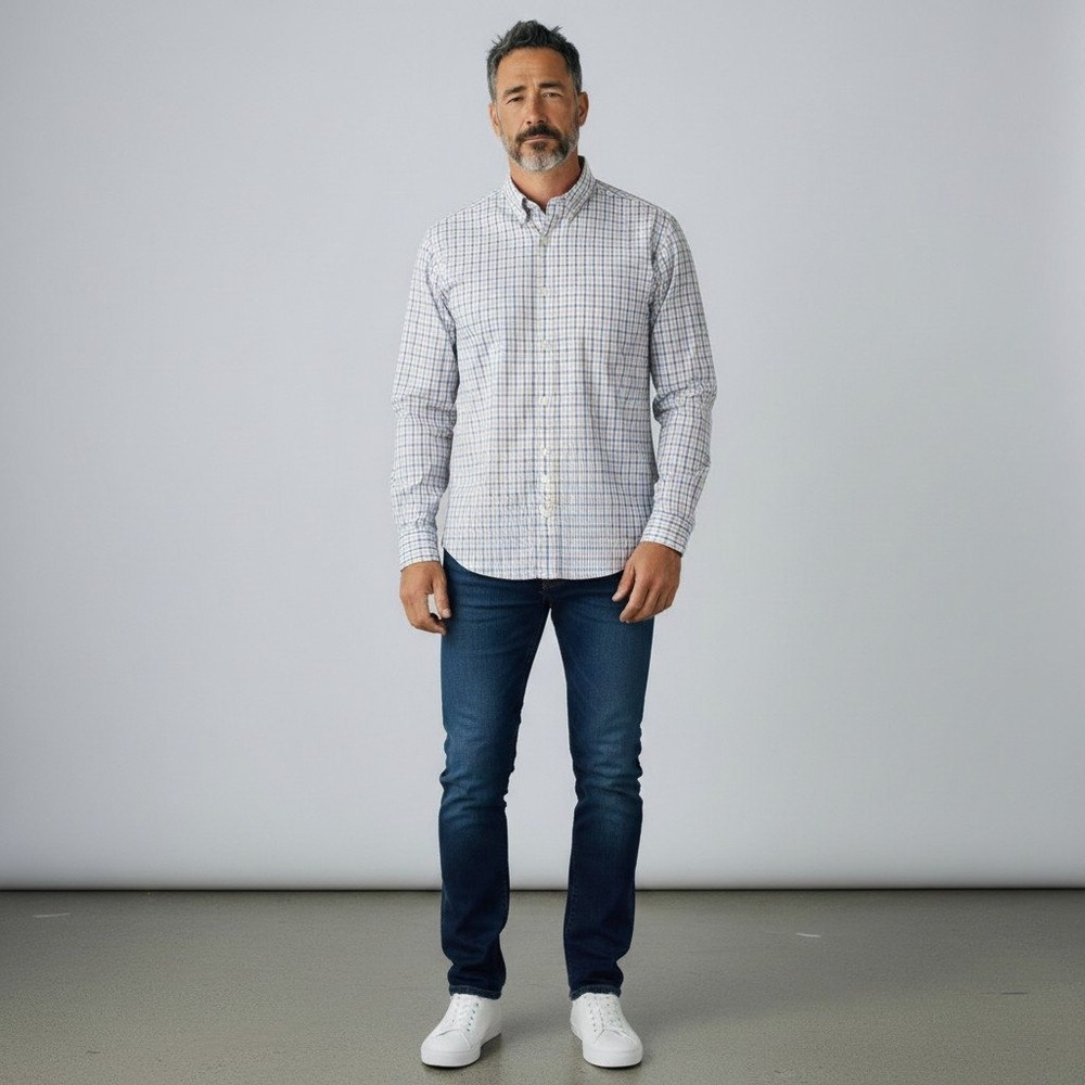 UNTUCKit Cuvee Slim Fit Shirt Medium Orange Blue Plaid Wrinkle Free Cotton 35466